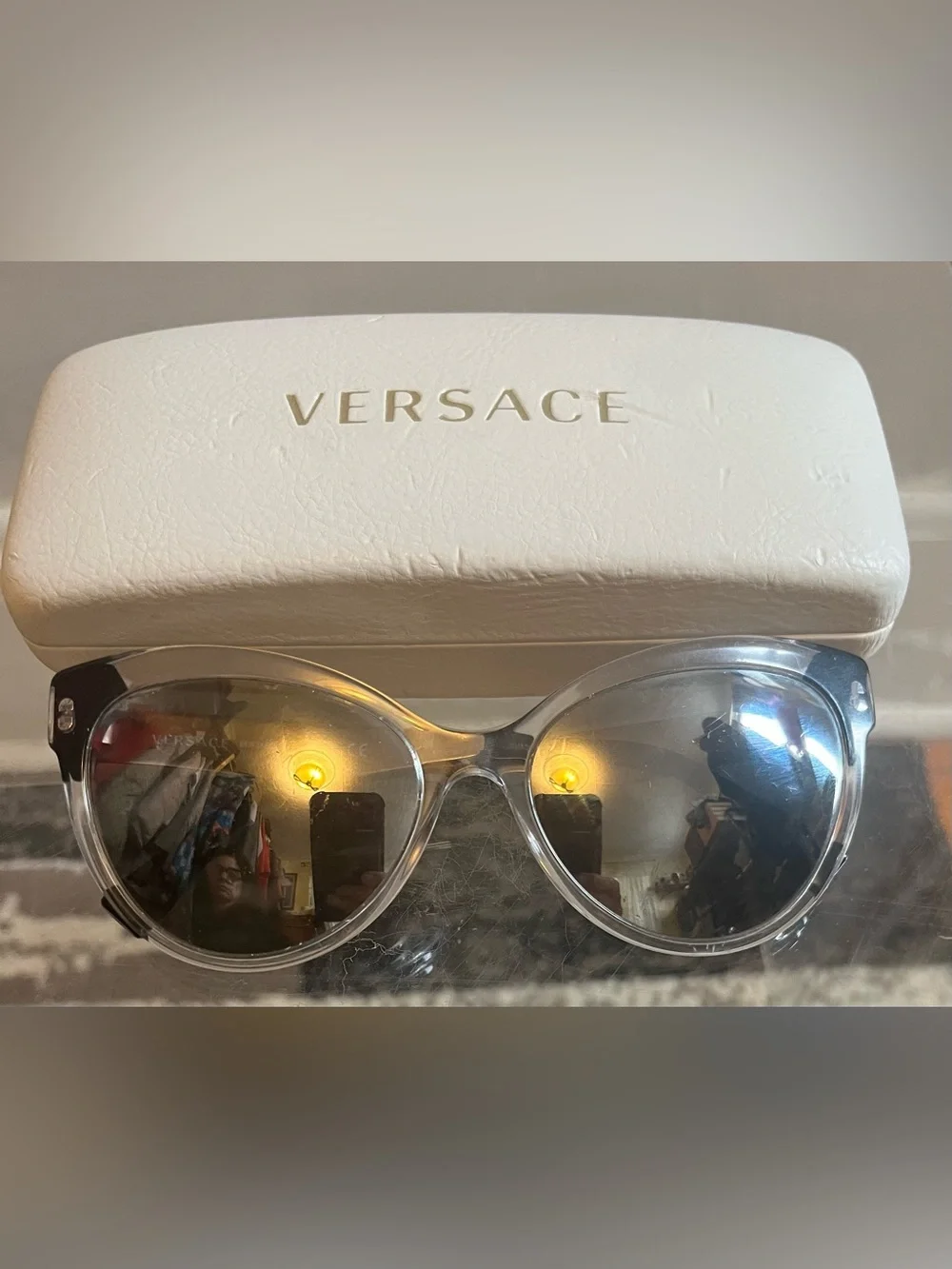 Versace VE4338 Cat-Eye Sunglasses Grey Frame Iconic Medusa Logo + Hard Case